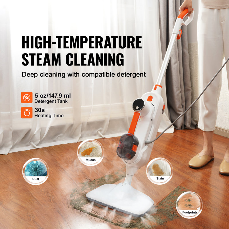 Balai à vapeur 8 en 1 pour planchers de bois franc - 7 têtes de brosse remplaçables, nettoyeur à vapeur de 1300 W avec écran à DEL, pour carrelage, marbre, stratifié, tapis, verre, tampons lavables à la machine