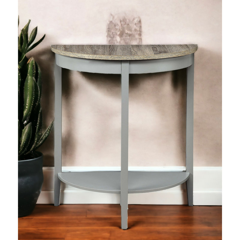 Table de rangement en chêne naturel et gris - Design élégant et fonctionnel en demi-lune avec compartiment