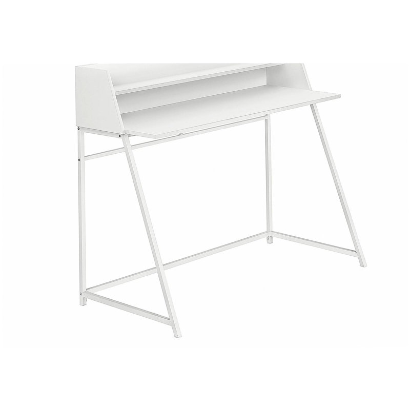 Bureau d'ordinateur, bureau personnel, ordinateur portable, tablettes de rangement, l 48 po, travail, stratifié blanc, métal blanc, contemporain, moderne