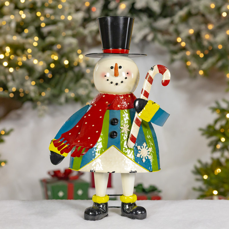 25,5 po Grand bonhomme de neige en fer tenant une canne de bonbon - Jingle-Jangle