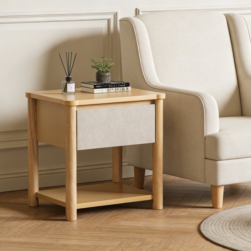 Table de chevet de style ferme moderne avec une tablette inférieure ouverte (ensemble de 2), Naturel et beige