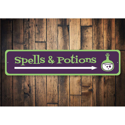 Spells and Potions Arrow Aluminum Sign