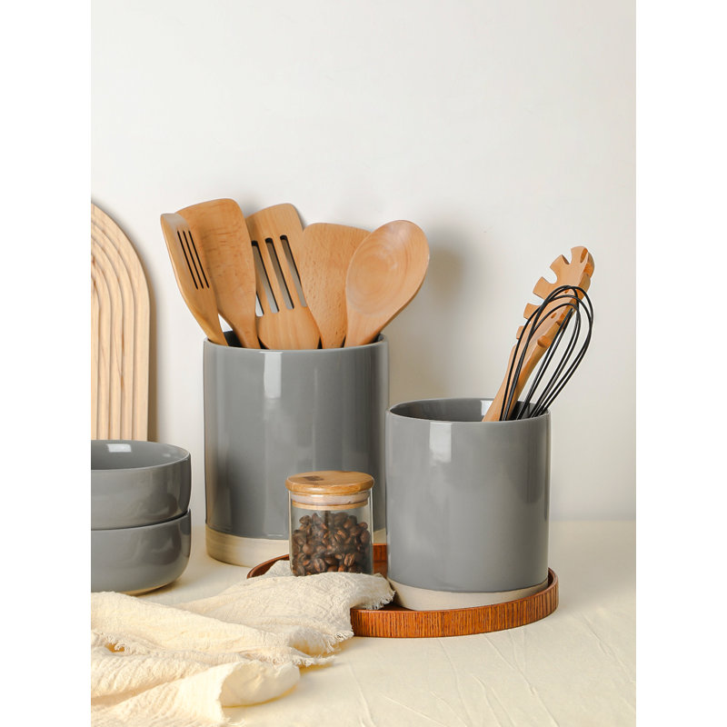 Latitude Run® Stoneware Utensil Crock (Set of 2), Dark Gray