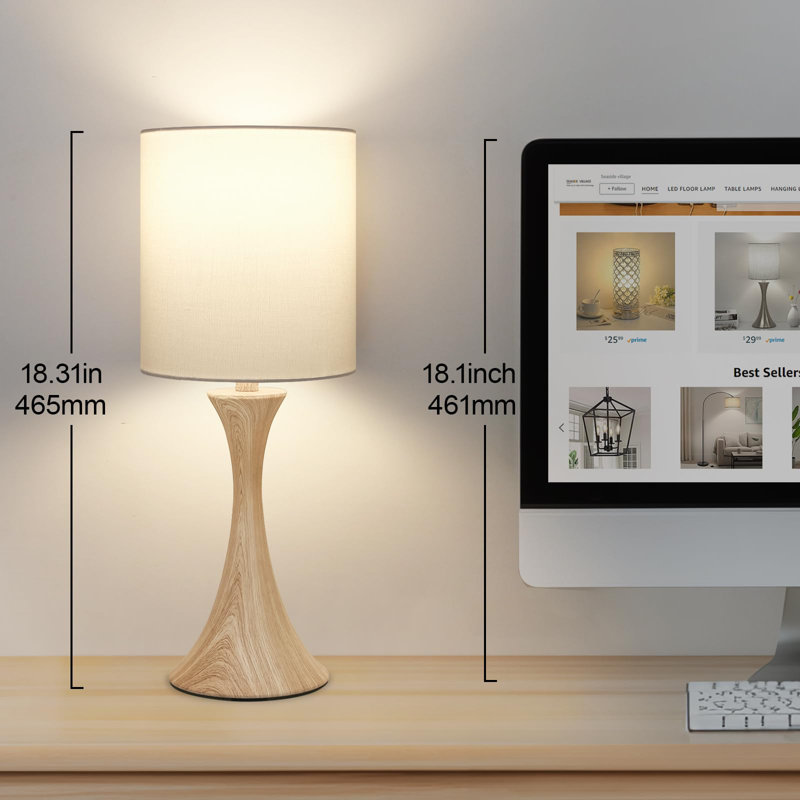Lampe de bureau moderne à commande tactile en grain de bois avec ampoule DEL à intensité variable à 3 voies