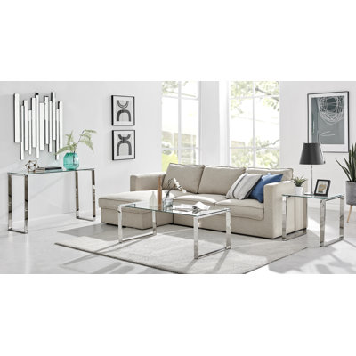 Eugenia Modern Sleek Sled Design Chrome Metal and Glass Console Table