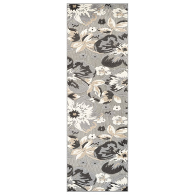 Tapis floral intérieur / extérieur gris