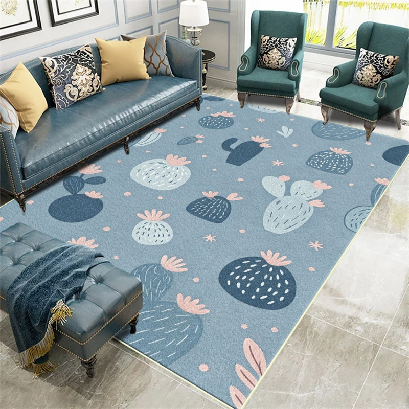 Soft Blue Cactus Carpet-waterproof, easy to clean, machine-washable, soft and comfortable; suitable for door mats, kitchens, living rooms, bedrooms, corridors, and laundry areas. Easy to clean, durable carpet for home decoration.