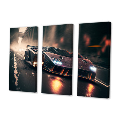 «Red Italian Lambo Sports Car Racing in Urban Cadre III», reproduction sur toile 3 pièces