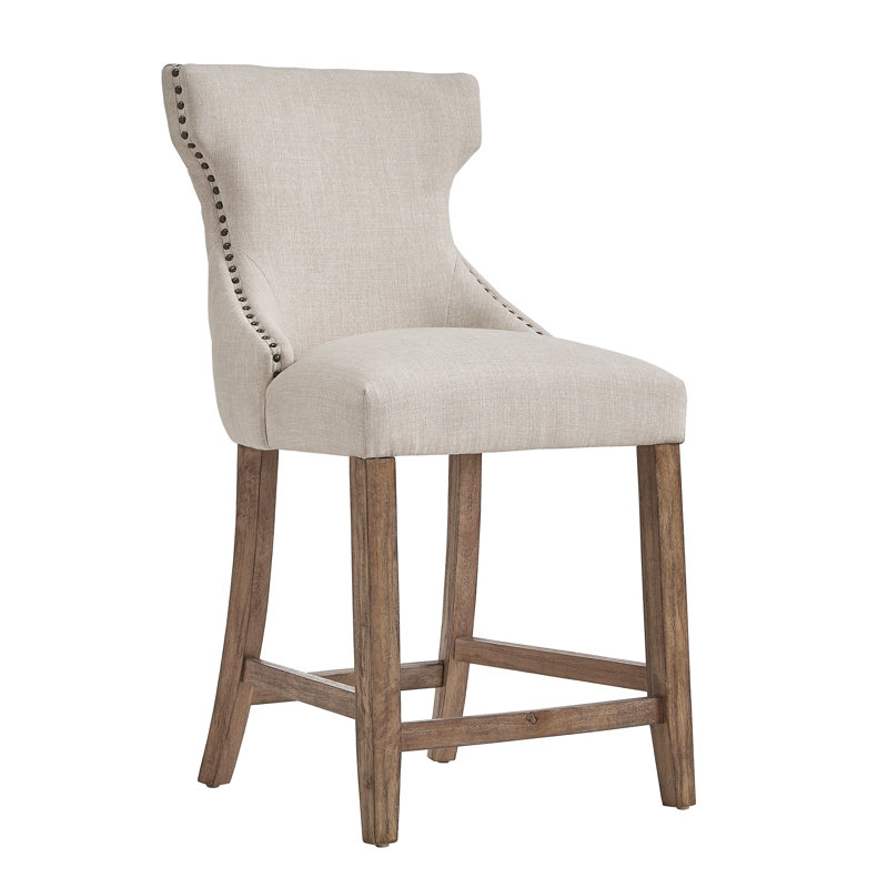 Jabiel Upholstered Counter Stool, Gray Linen, Counter Stool (25.5" Seat Height), Natural