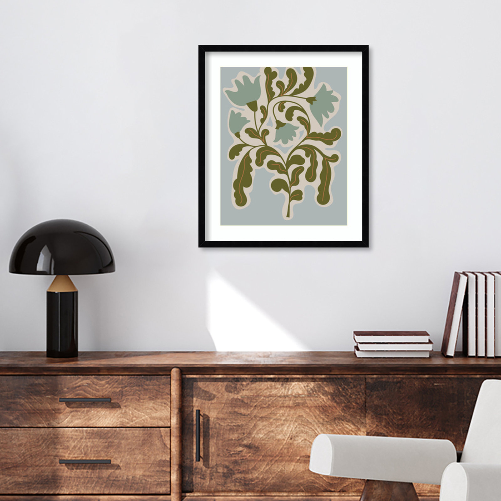 Expressive Abstract House Plant Playful Blue Framed On Paper by The Creative Bunch Studio Print, Black, 25" H x 21" W x 1" D