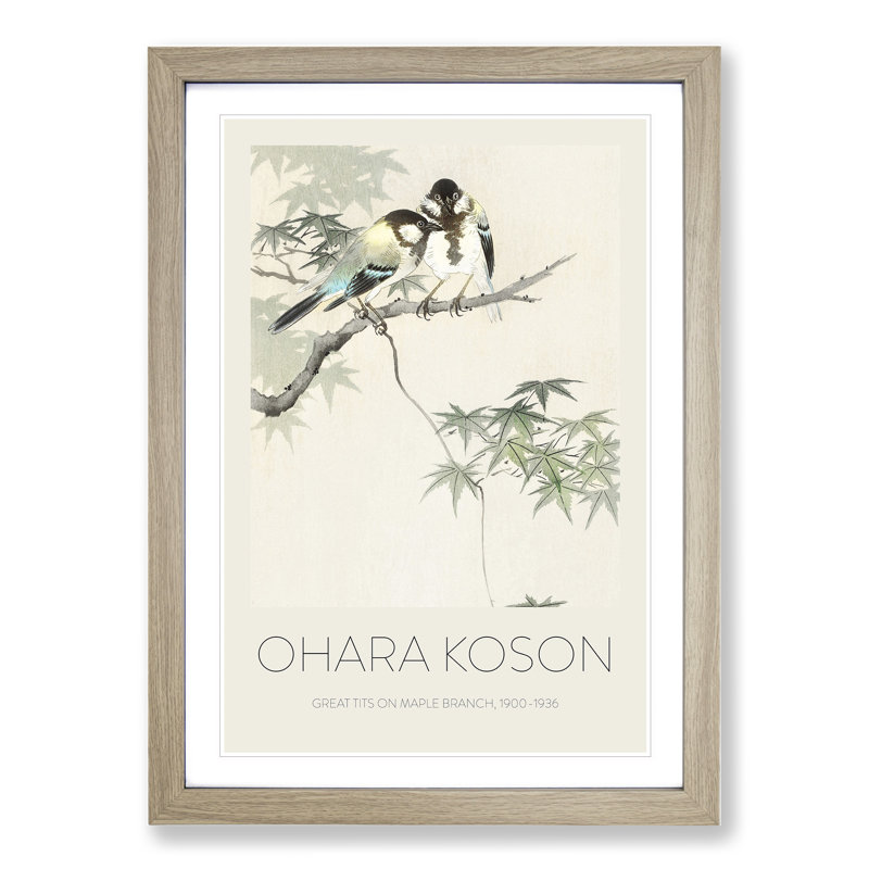 Great Tits In A Maple Tree by Ohara Koson - Single Picture Frame Print, Oak Framed, 36cm H x 27cm W x 2cm D