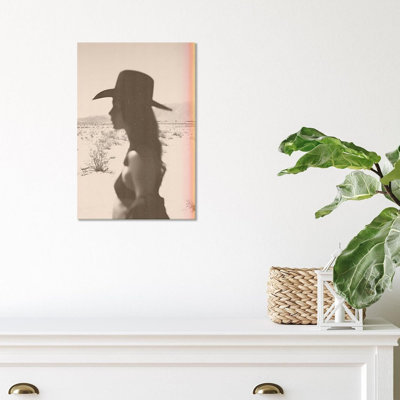 Vintage Summer Cowgirl Travel Wall Art Retro Western Country Desert Minimalist Canvas Posters Funky Hot Girls Film Photography Prints Painting For Farmhouse Bedroom Wall Decor 16X24in Framed