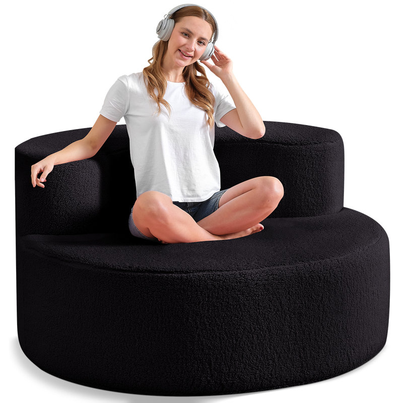  45" Bean Bag Sofa Couch With Large Backrest Upholstered Bean Bag Chair For Reading,Gaming,Black, Black Velvet