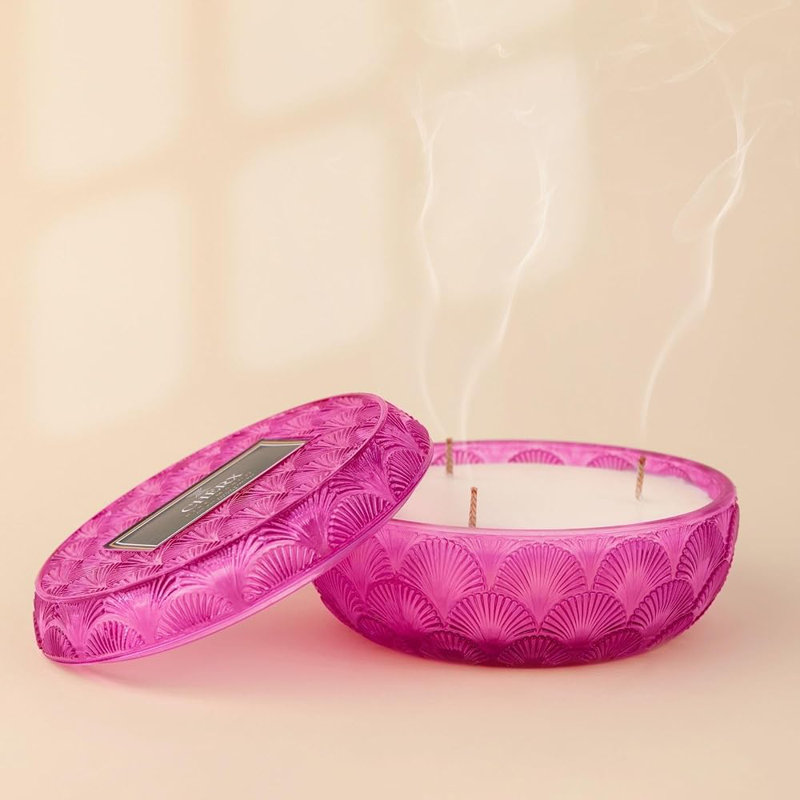Bougie parfumée en pot avec support en verre, Rose