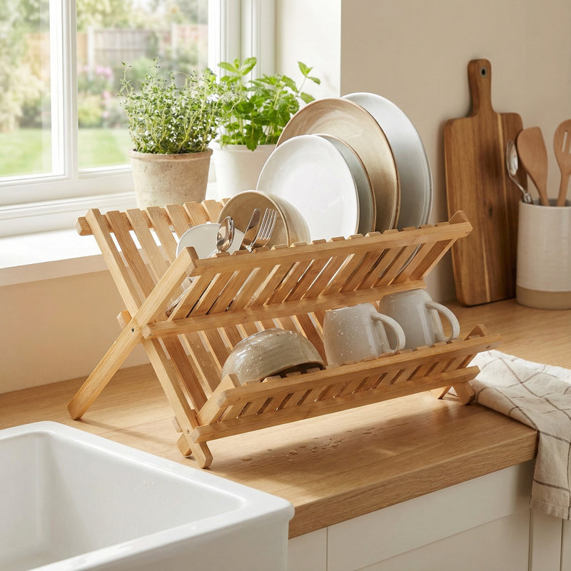 Rella Adjustable Bamboo Two Tier Dish Rack