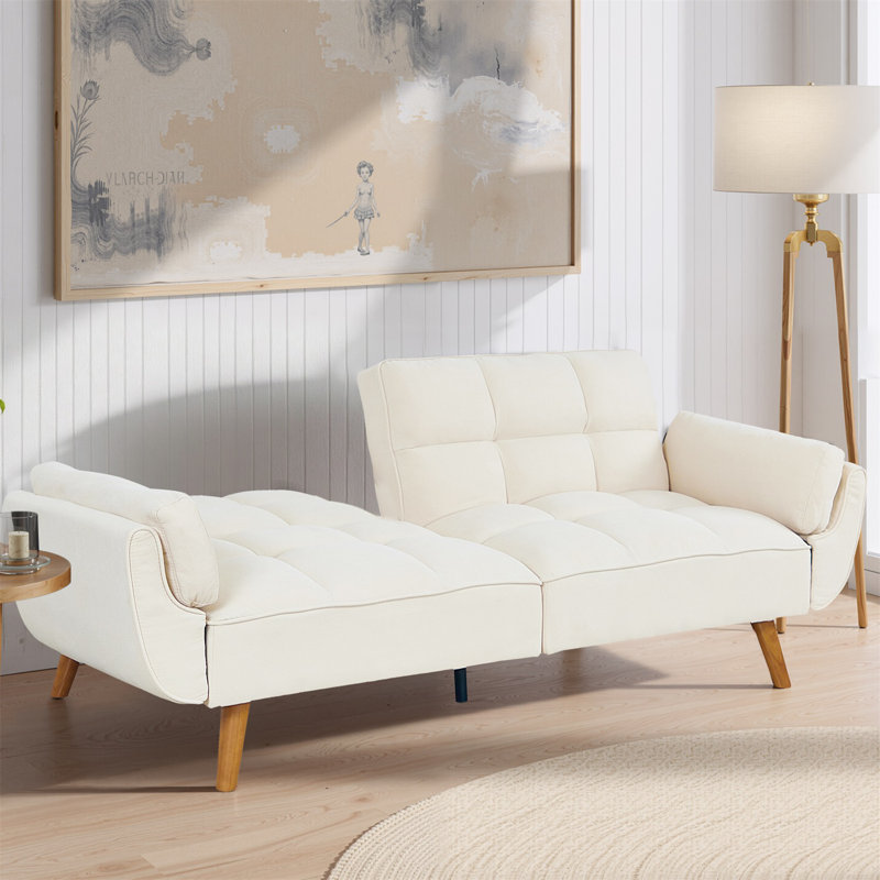 Canapé-lit à dossier capitonné de 75,39 po de largeur Arnbert, Mélange de polyester beige