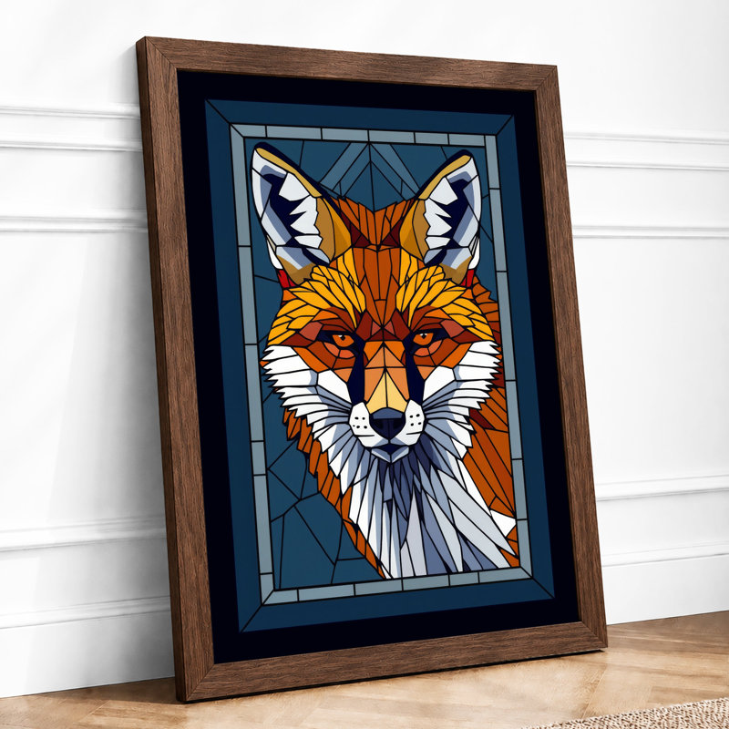 Geometric Fox Icon Art Deco - Framed Print, Walnut, A4 - 29.7 x 21.0 cm