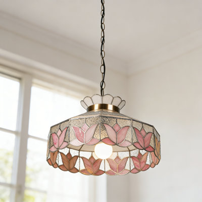 1-Light Pink Tiffany Stained Glass Pendant Light
