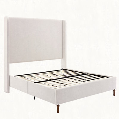 Harper Tall Headboard Upholstered Bed / 54" High Headboard / Elegant Simplicity / No Box Spring Needed / Easy Assembly / Textured Ivory Canvas by Alcott Hill