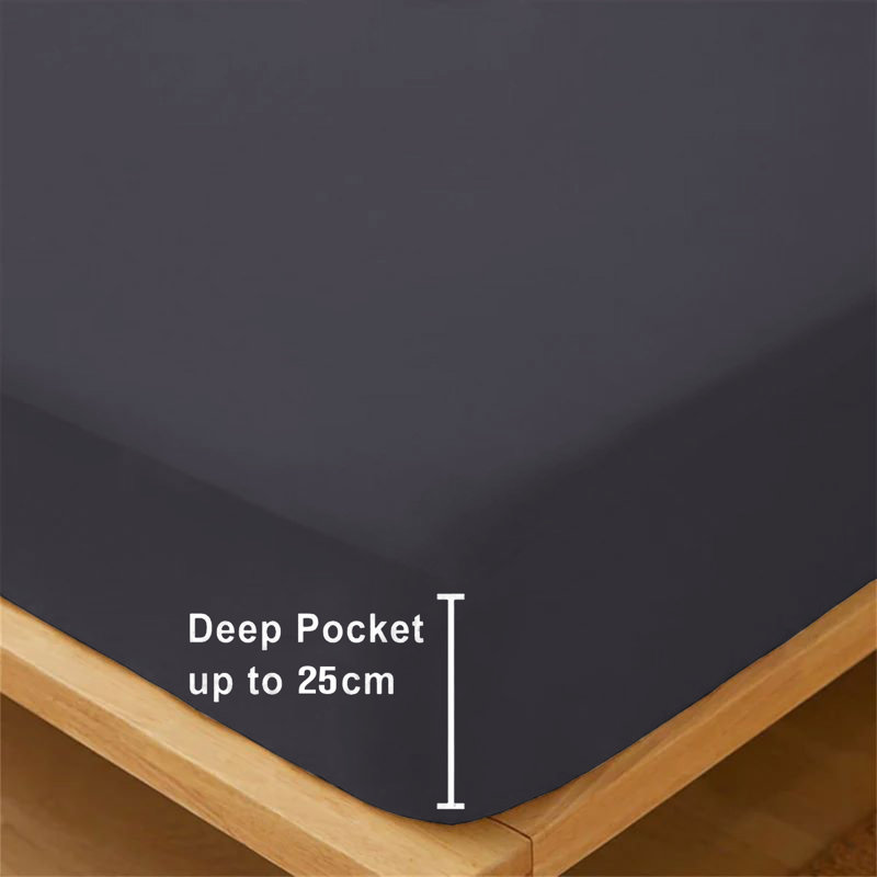 Microfiber Premium Quality Deep Hypoallergenic Fitted Sheet 25cm, Super King (6'), Charcoal