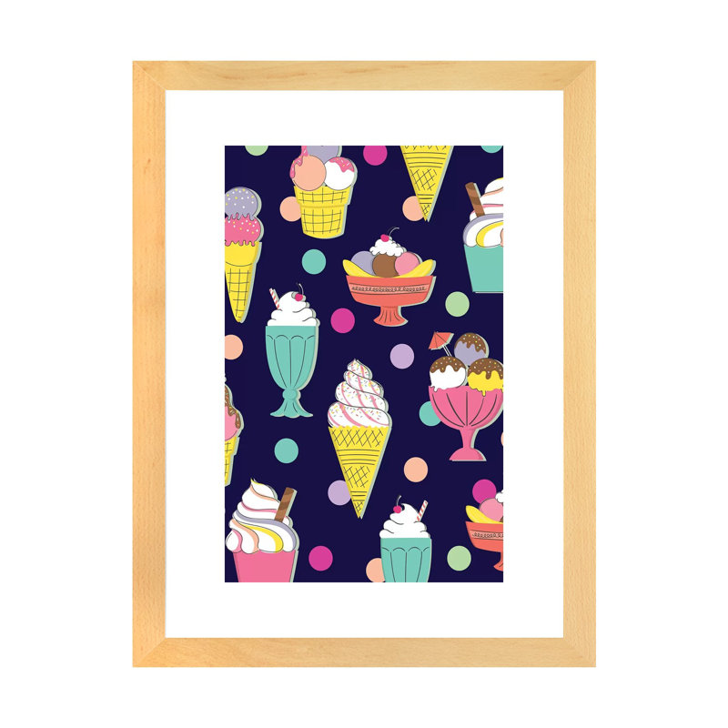 «Candy Land» par Caroline Alfreds - impression d'art graphique, Toile avec cadre en bois beige, Blanc