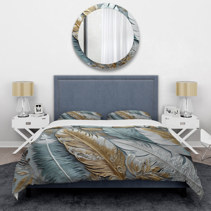 Ensemble de housse de couette en microfibre / polyester Gold Gilded Feathers