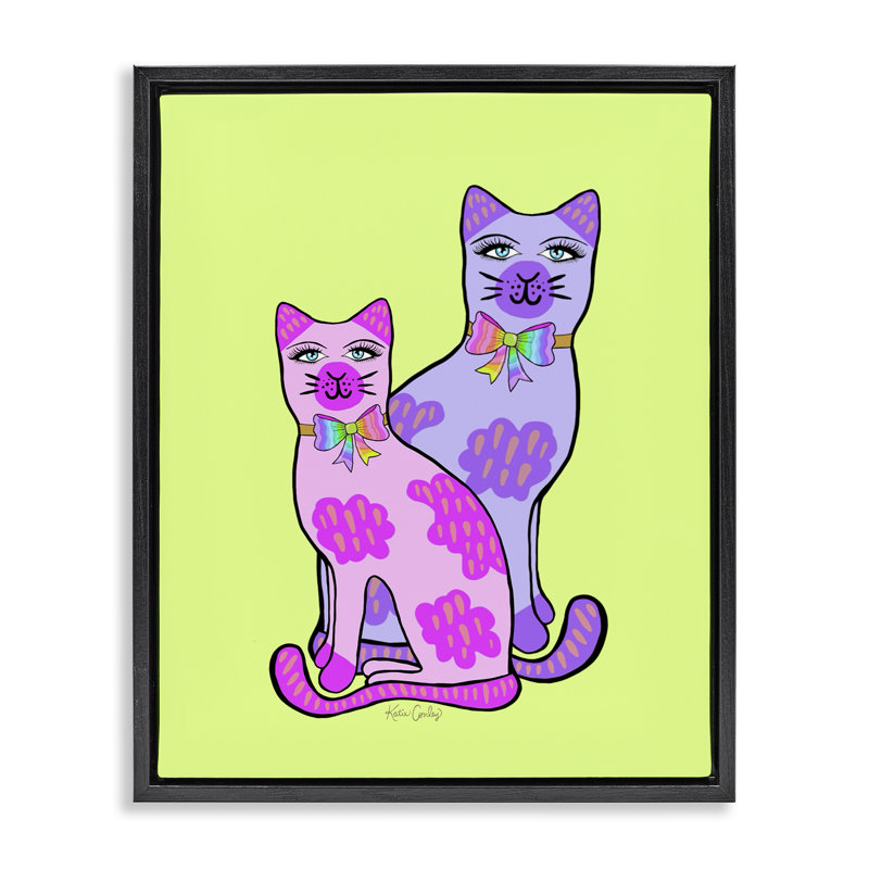 Cadre flottant Funky Bright Cats, design par Katie Conley, Cadre flottant noir de jais, H 21 po x l 17 po