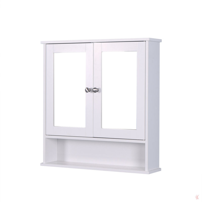 Armoire de salle de bain murale blanche avec 2 portes miroir et une tablette réglable
