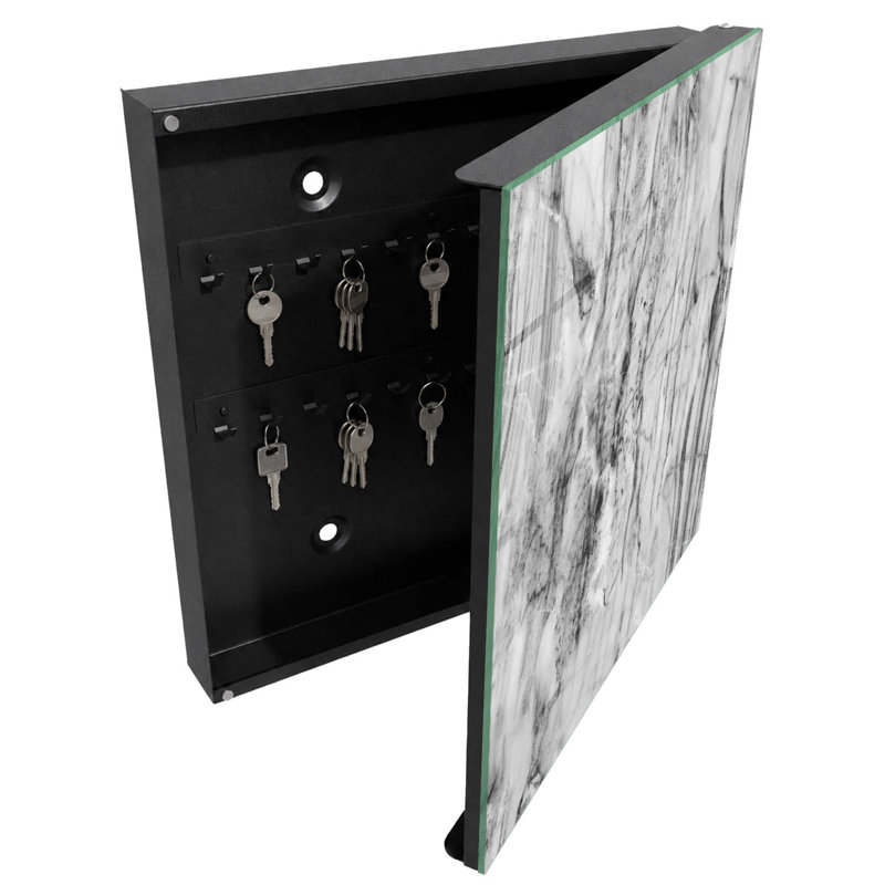 Key box for wall, Opens to the left, 30x30x5, Black, A marble pattern full of elegance and contrast, 