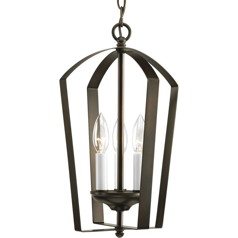 Luminaire suspendu géométrique à 3 lumières Carilynn, Bronze Antique