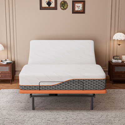 Structure de lit réglable avec matelas hybride de 14 po, soutien lombaire, oreiller de tête, contrôle intelligent de l'application, télécommande sans fil, massage, lumières sous le lit, ports USB et de type C, positions de mémoire