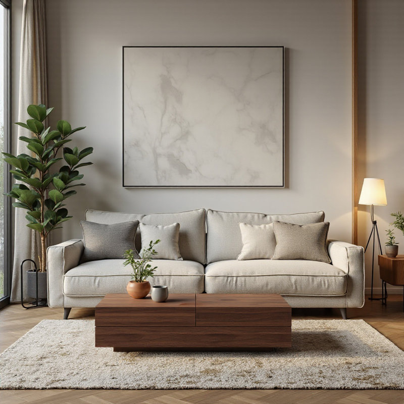 Modern Walnut Rectangular Coffee Table With Sliding Top And Hidden Storage, Elegant Living Room Furniture
