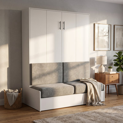 3-in-1 Queen Murphy Wall Bed with Storage Bench, Cushioned Sofa Seat