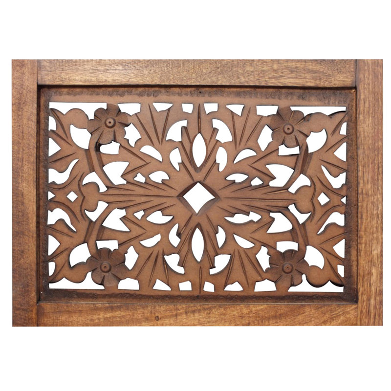 Handmade Dark Brown Mango Wood 4-Panel Room Divider