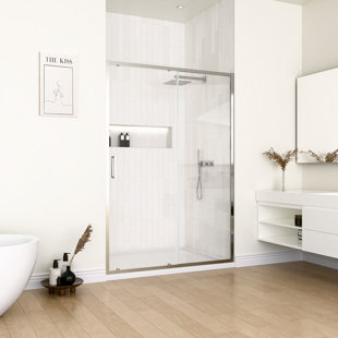Mortix Easyinstall 60 In. W X 74 In. H Single Sliding Semi - Frameless Shower Door With Soft - Close, Clear 6Mm(1/4" ) Glass 