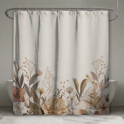 Rideaux de douche beige à motif floral extra longs