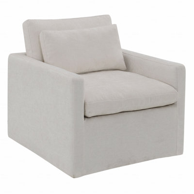 Ivory Fabric Upholstered Swivel Accent Chair With 1 Toss Pillow