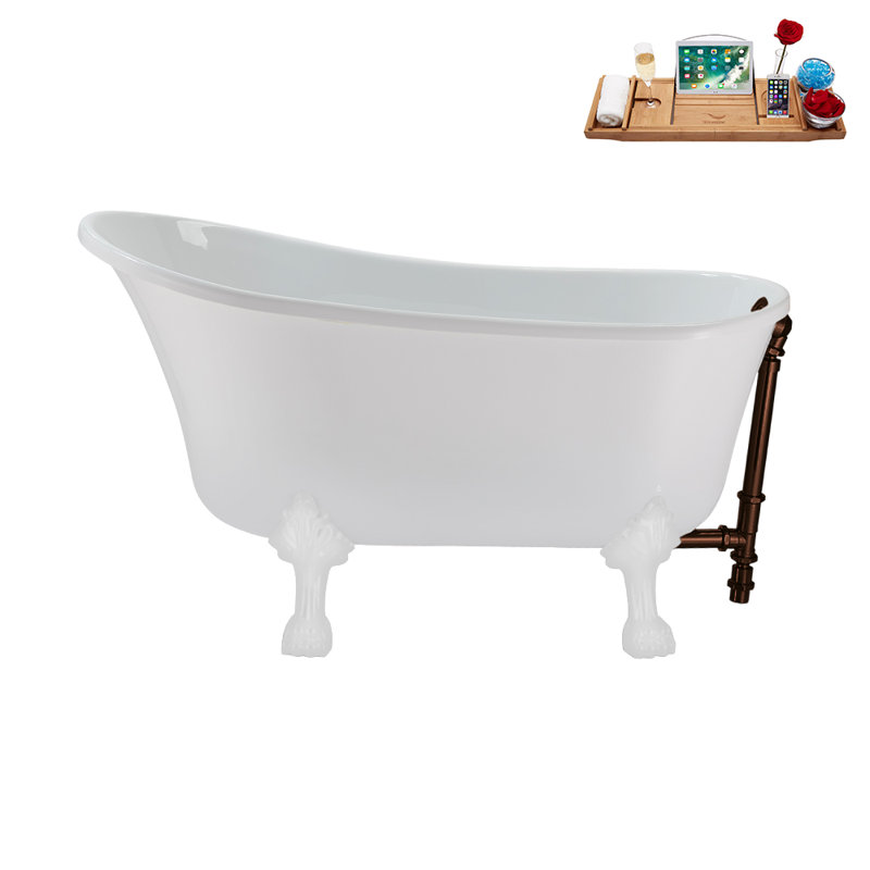 51.2'' x 25.6'' Soaking Acrylic Bathtub, Glossy White, Matte Oil Rubbed Bronze