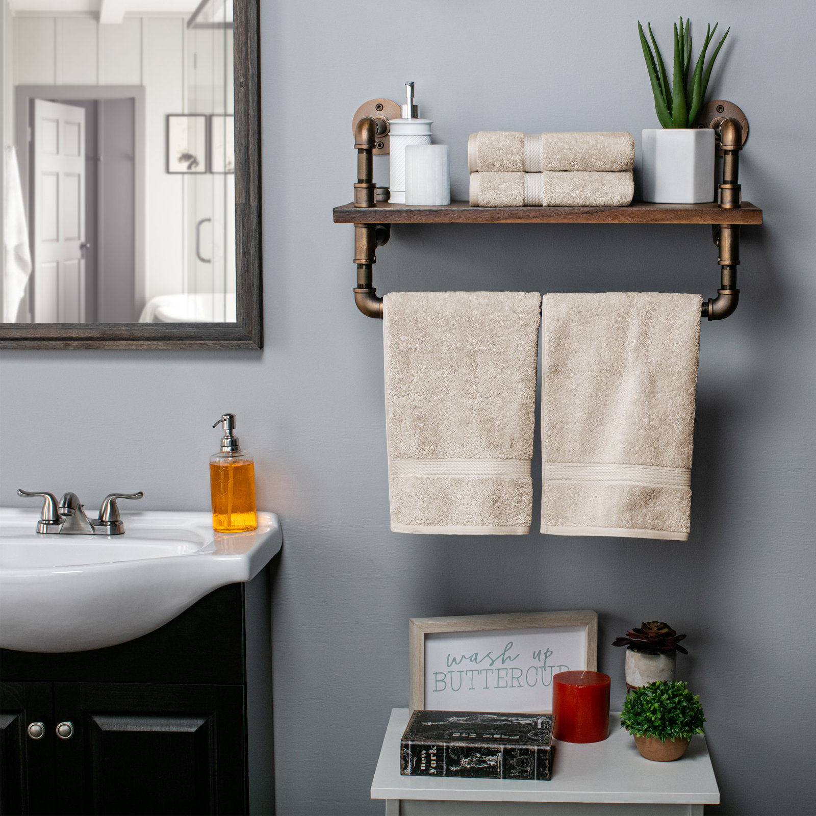 Egyptian Cotton Hand Towels, Stone