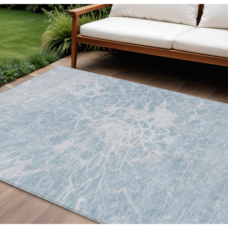 Tapis intérieur lavable abstrait bleu ciel et denim 10 pi x 14 pi HomeRoots