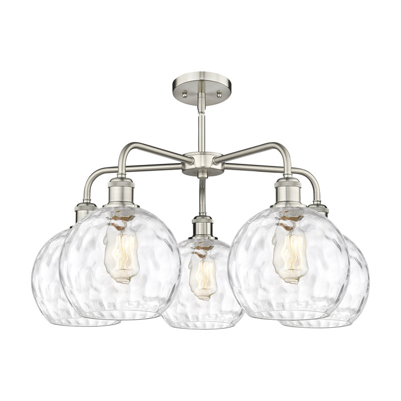 Lustre suspendu 5 lumières en verre 24 po Athens, H 15,88 po x l 26 po x P 26 po, Nickel satiné