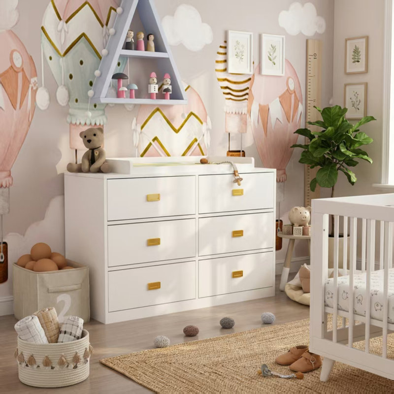 6-Drawer Changing Table Dresser, White