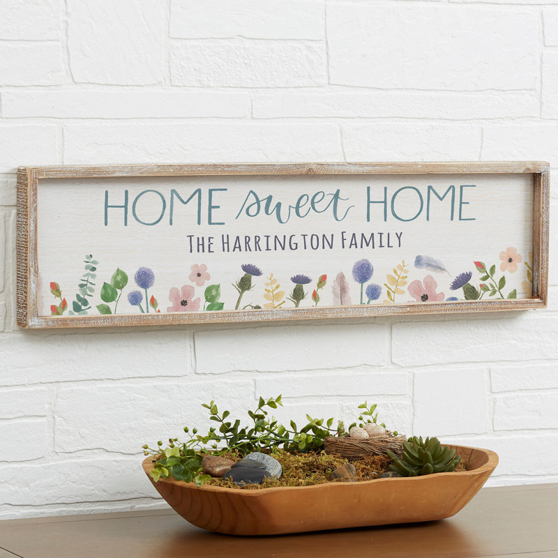 Art textuel sur bois Home Sweet Home - cadre flottant, Encadré blanchi