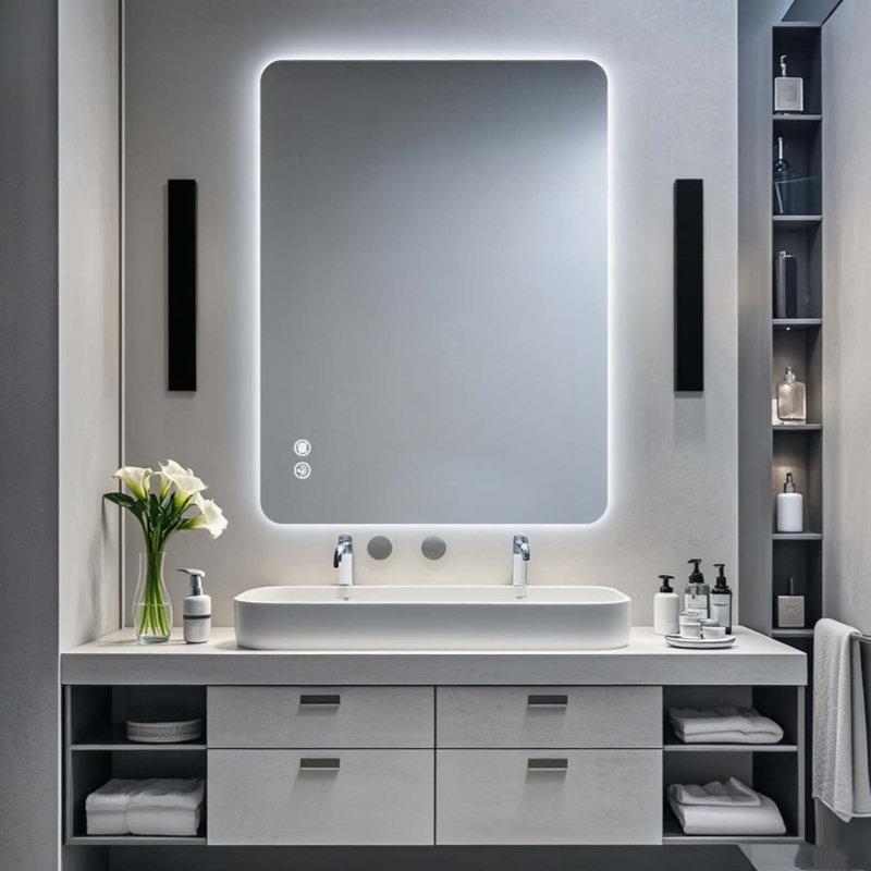Miroir de salle de bain 3 couleurs à DEL à intensité variable et à intensité variable - Anti-buée et antidéflagrant, certifié UL> CRI> 95 avec fonction de mémoire et double fixation pour maquillage / rasage
