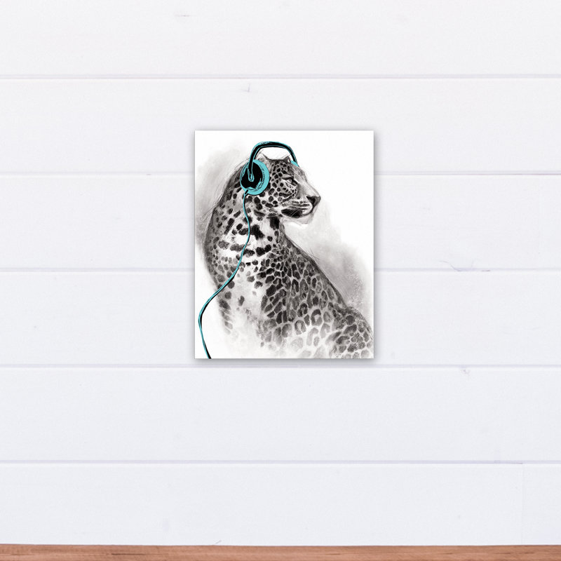 Art sur toile avec casque Leopard, H 20 po x l 16 po x P 1,25 po, Bleu sarcelle