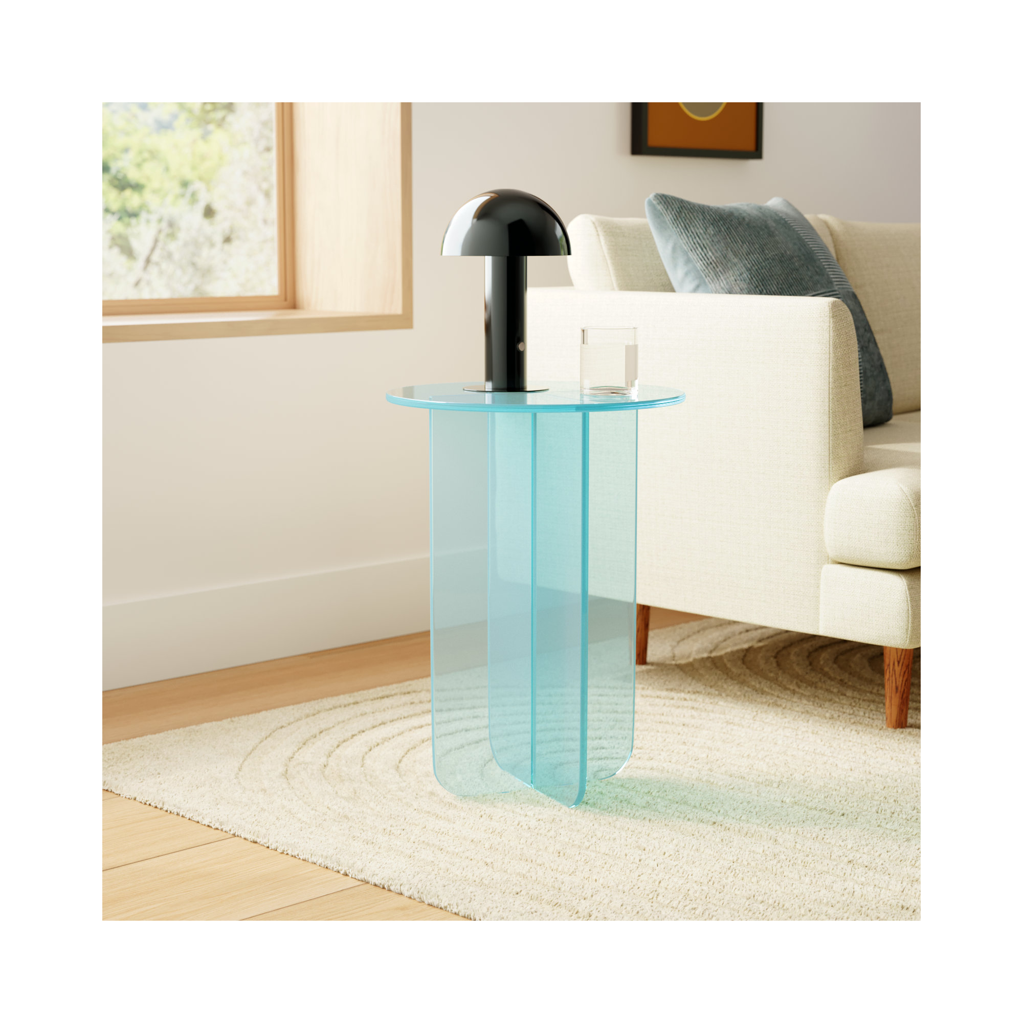 Vinci Large End Table In Iridescent Glass, 22" H x 16" W x 16" D