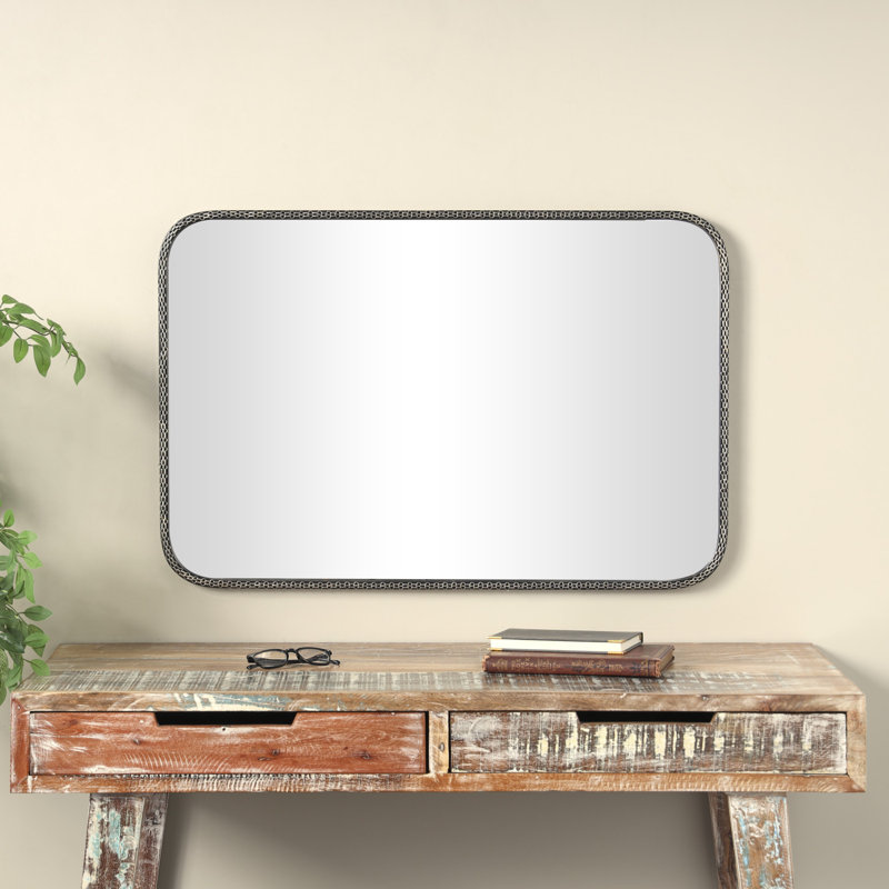 Joviana Wooden Silver Wall Mirror with Double Layered Linked Chain Frame