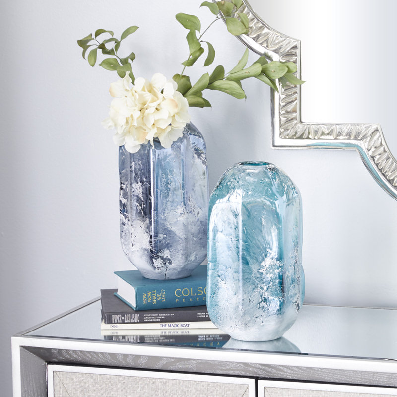 Handmade Blue and Teal Glass Decorative Vases Set