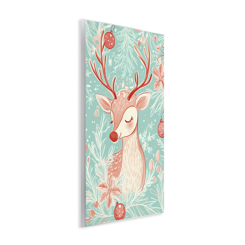 Plaque murale rose et bleue rétro avec renne, design par Arlington Prints, H 15 po x l 10 po