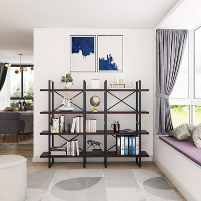 Marta Wood And Steel Etagere Bookcase